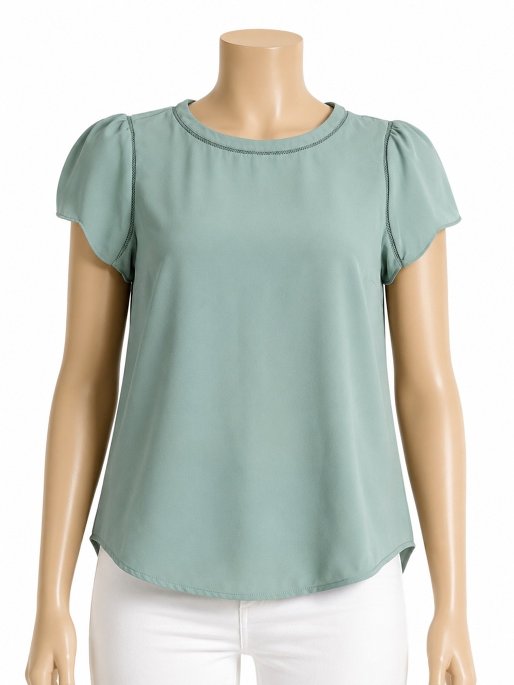 LOFT Sage Green Short Flutter Sleeve Blouse